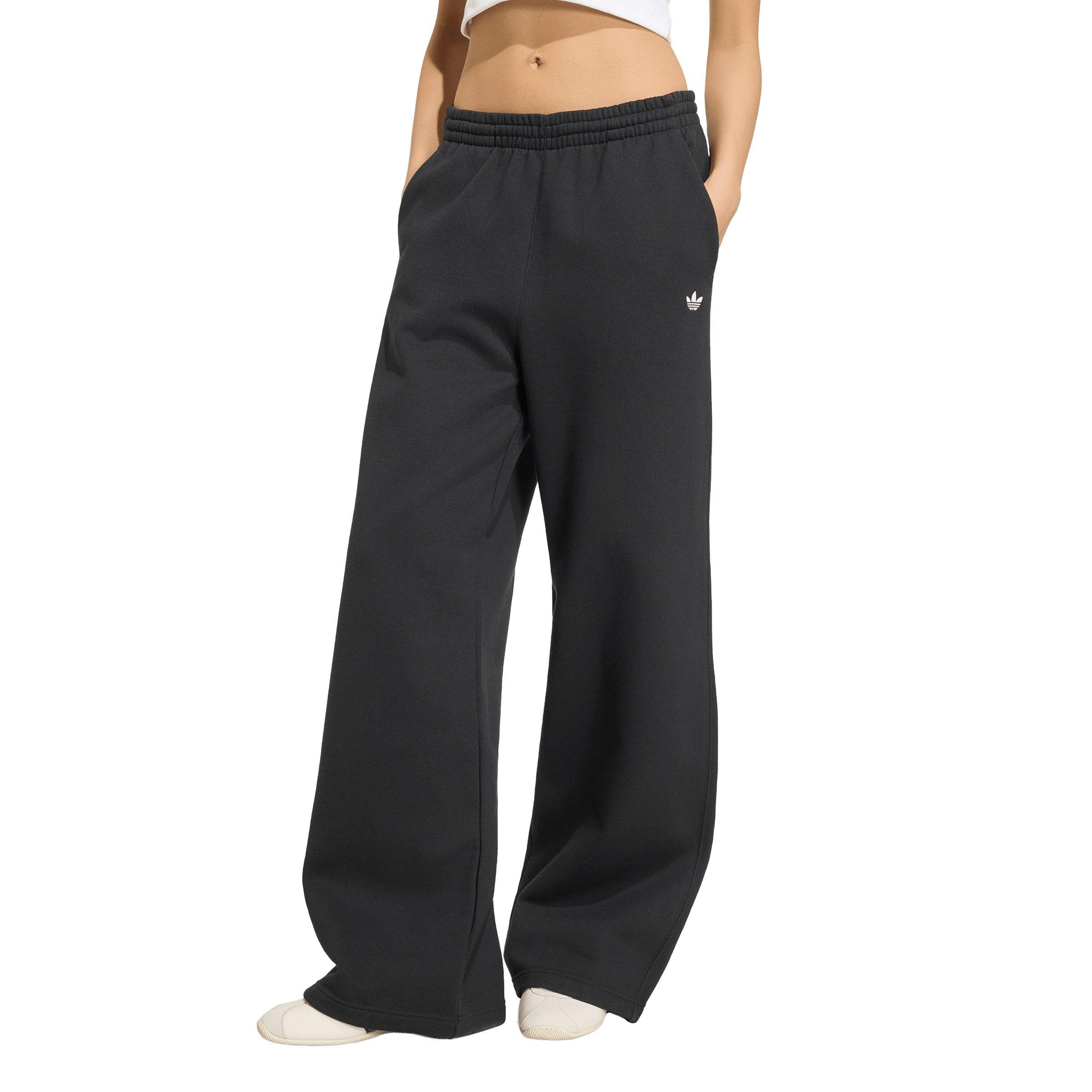 adidas Originals Women's Trefoil Essentials Wide Leg Fleece Pants - Black - BLACK